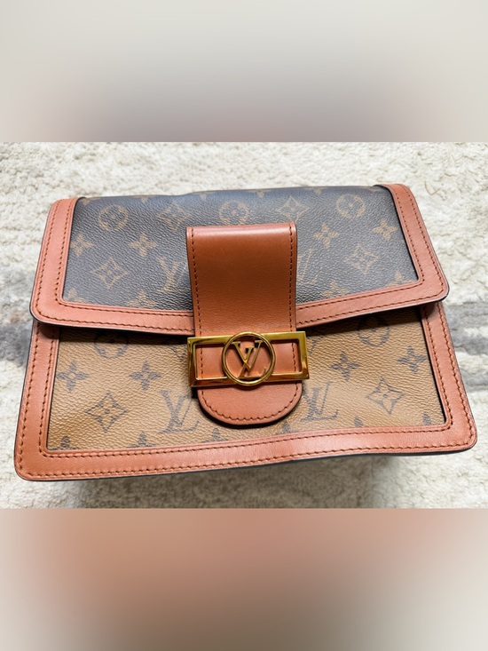 Louis Vuitton Handbags - Louis Vuitton Brown Monogram Dauphine Bag with Tan Trim and Gold LV Buckle